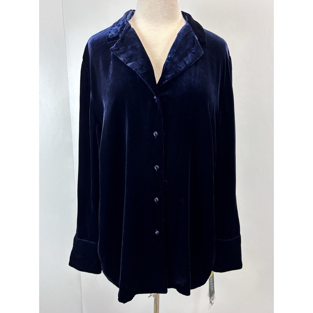 NEW! Lauren Ralph Lauren Velvet Tunic Top Shirt Sz 18W Womens Whimsigoth Navy